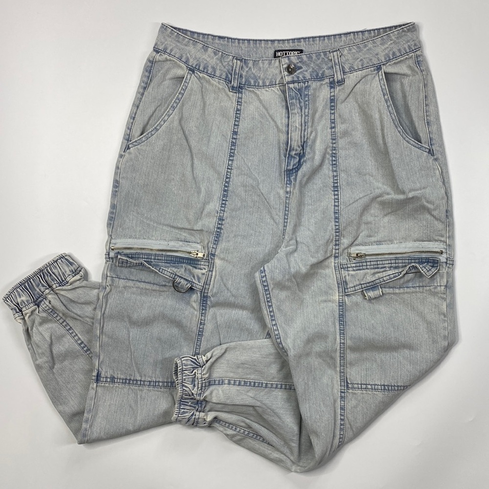 Hot Topic Womens Light Blue Washed Cargo Cuffed Jogger Denim Jeans Size 15